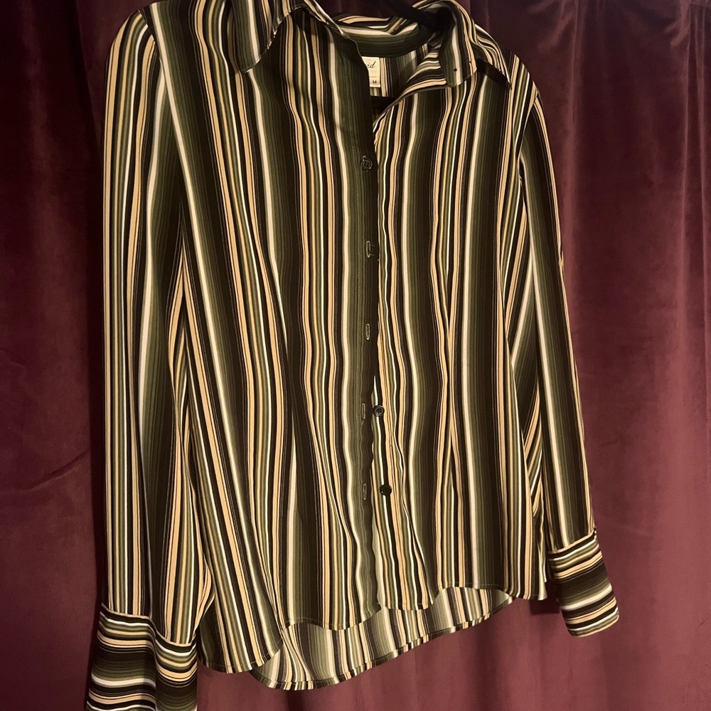 Fred David Black and Green Striped Button-Down Shirt